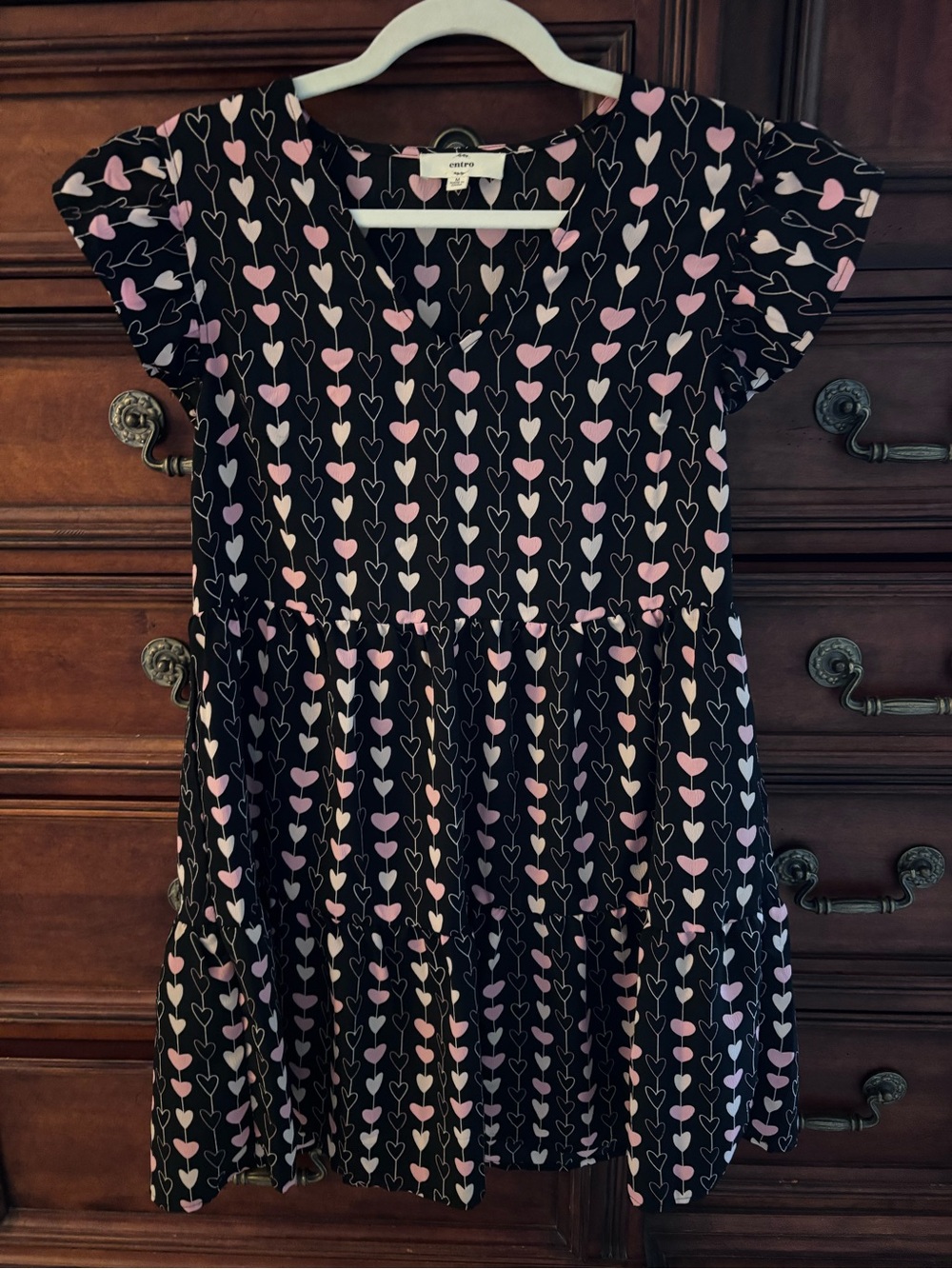 Women’s minidress Black Heart-Print Tiered Dress - Pink Hearts